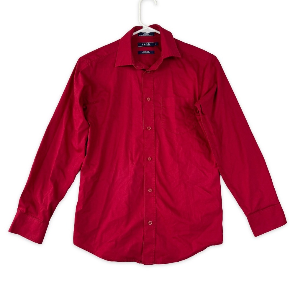 IZOD Boys Red Stretch Long Sleeve Button Down Dress Shirt Size 14 ITFGB00F